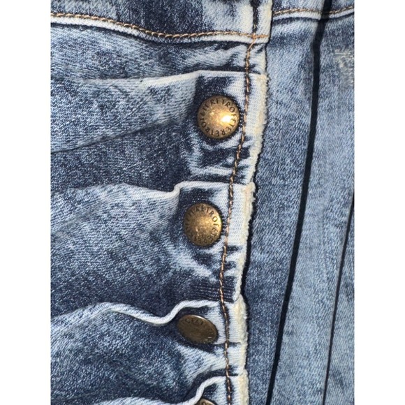 Retroféte Denim Mini Dress Strapless Button Front Slit Acid Wash XL - Picture 8 of 12